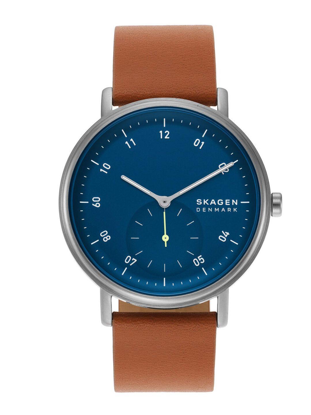 skagen men leather straps analogue watch skw6888