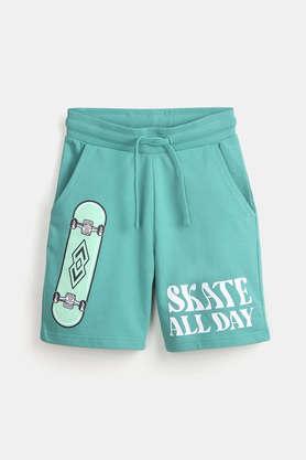 skate all day cotton shorts for boys - emerald_green