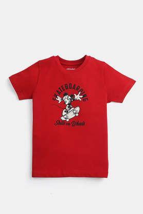 skateboarding skills on wheels cotton boys t-shirt - red