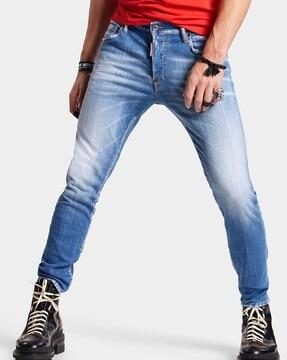 skater skinny fit relaxed crotch mid -wash jeans