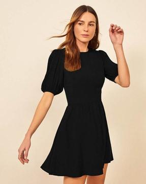 skater dress with puff sleeves