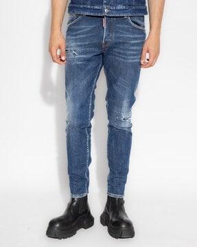 skater mid-wash skinny fit distressed jeans
