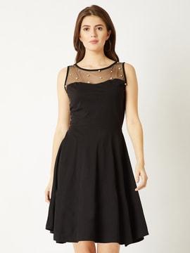 skater sleeveless dress with sequins yoke