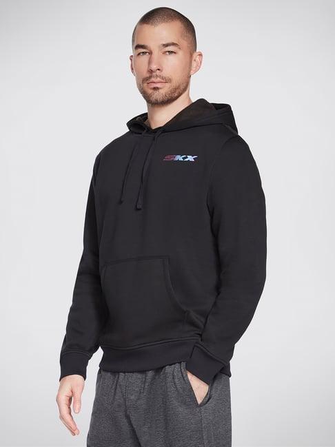 skechers black comfort fit printed hooded sweatshirt