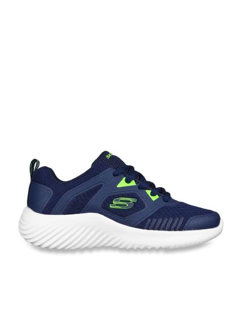 skechers boys bounder navy lime casual lace up shoe