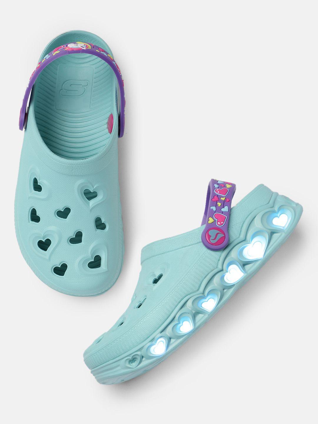 skechers girls turquoise blue solid hearted-unicorns & suns clogs