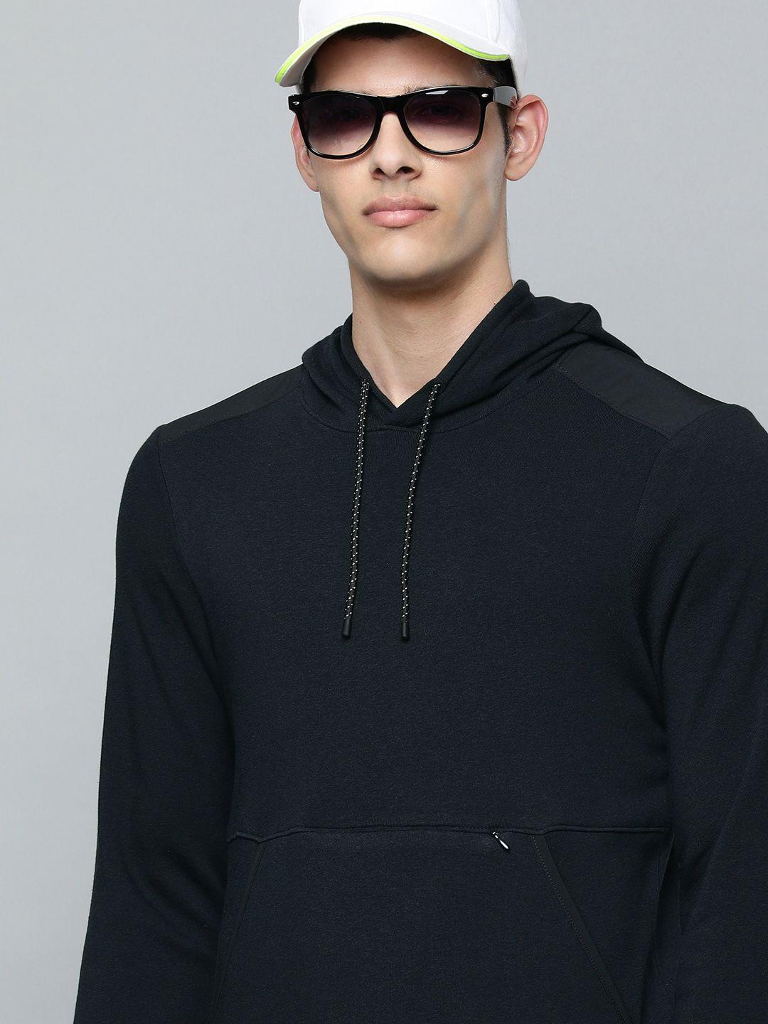 skechers men black solid sweats utility hooded sweatshirt