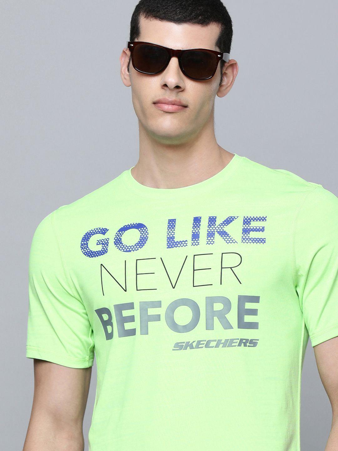 skechers men light green typography printed casual t-shirt