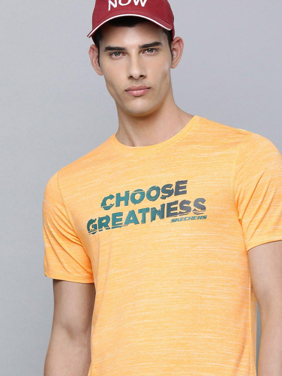 skechers men yellow typography printed round-neck casual t-shirt