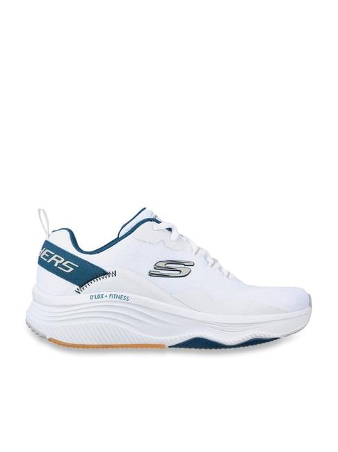 skechers men's d'lux fitness - roam free white blue casual sneakers