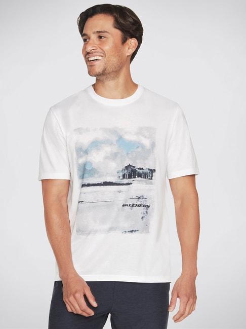 skechers white relaxed fit printed crew t-shirt