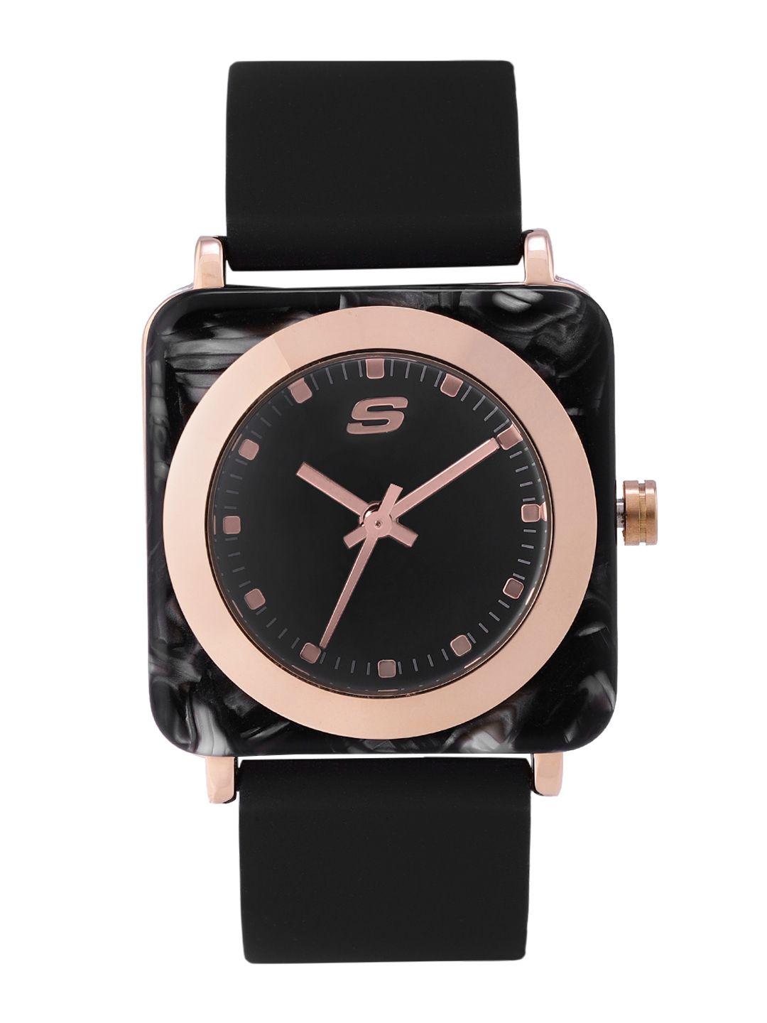 skechers women black dial & black straps analogue watch sr6207