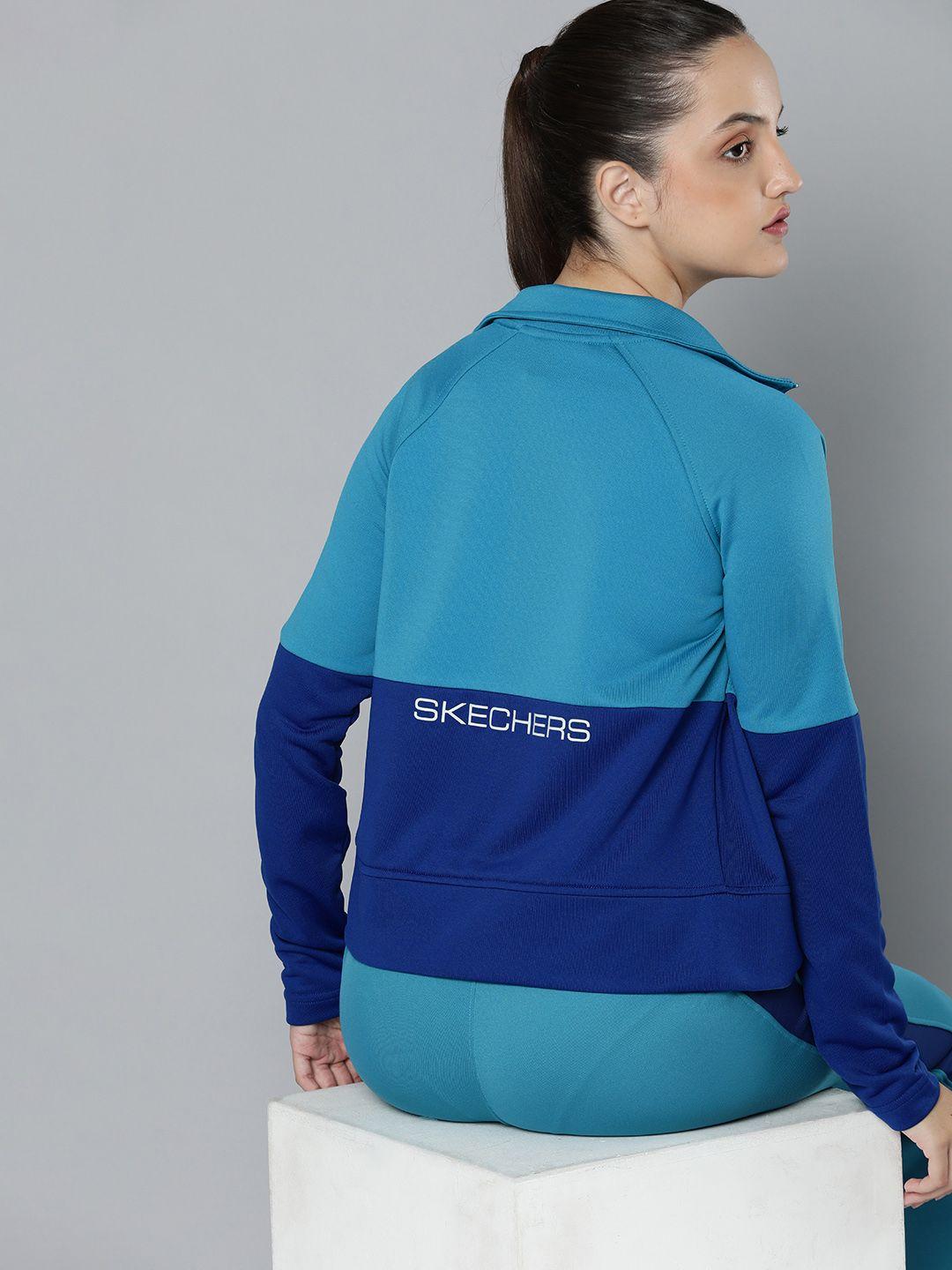 skechers women colourblocked mock-collar sporty jacket
