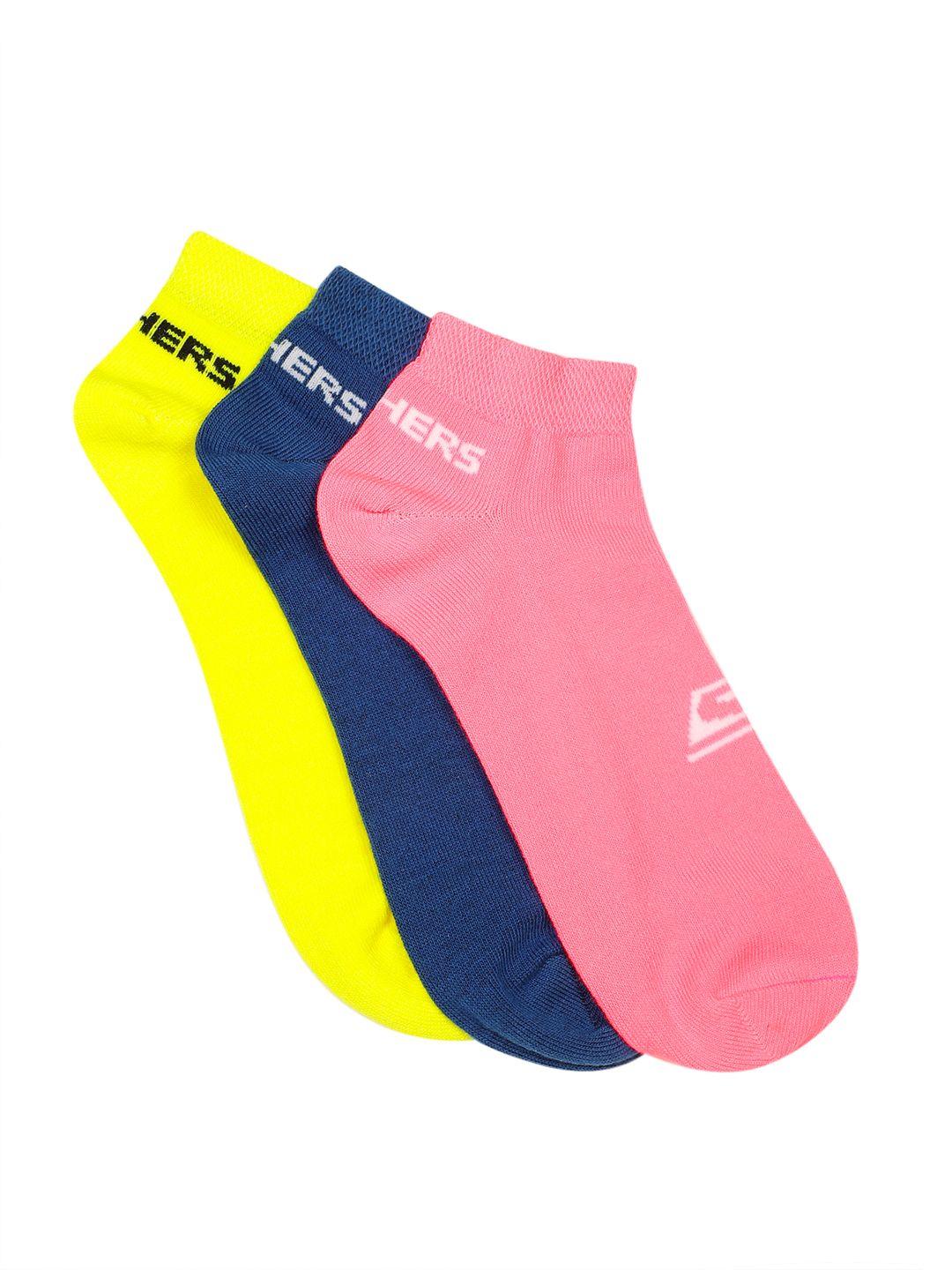 skechers women pack of 3 brand logo woven design ankle length socks