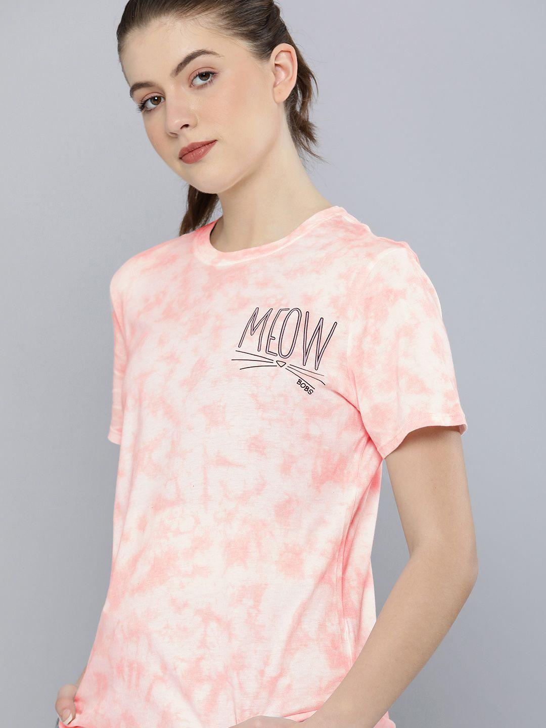 skechers women pink meow printed t-shirt