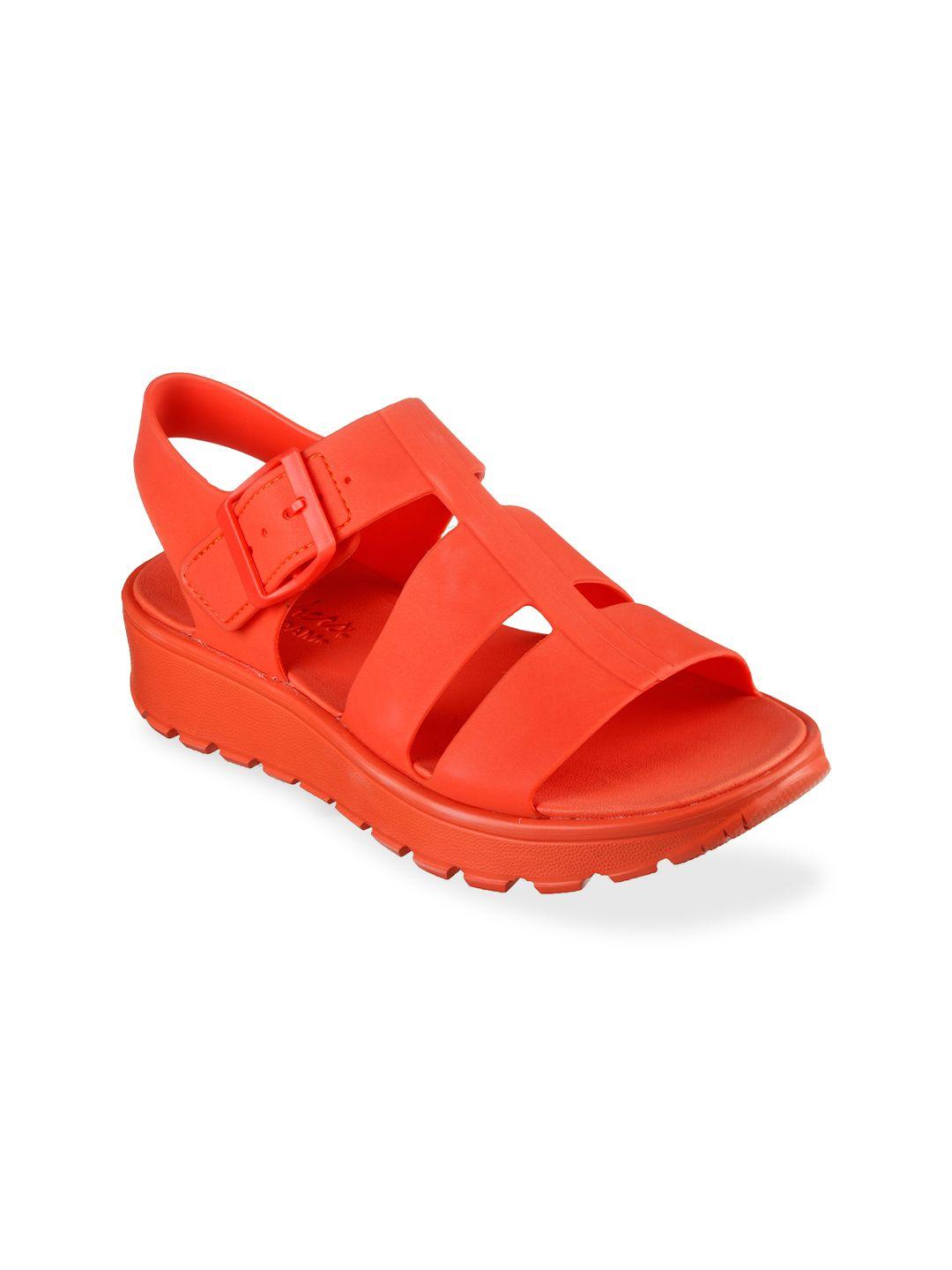 skechers women red solid buckled sports sandals