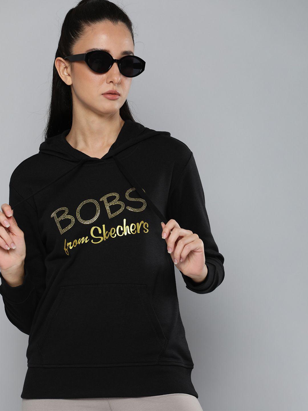 skechers women typography printed bobs golden bones po hooded sweatshirt