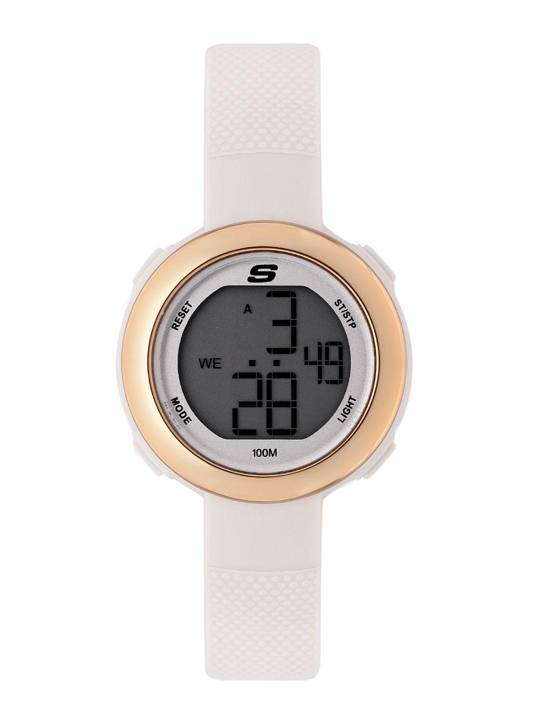 skechers women white dial & straps sunridge digital watch sr2100