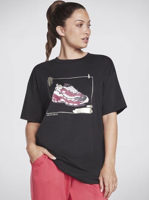 skechers black cotton graphic print t-shirt