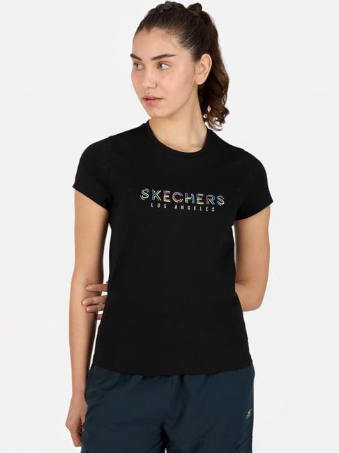 skechers black cotton printed sports t-shirt