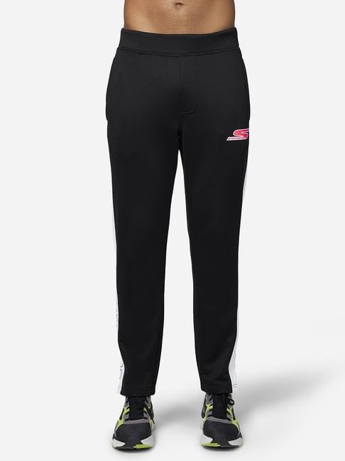 skechers black regular fit striped sports trackpants