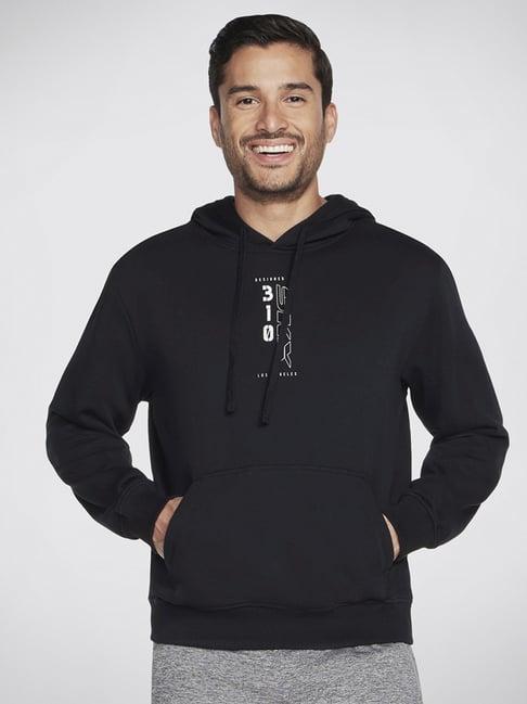 skechers black relaxed fit printed hooded sweatshirt