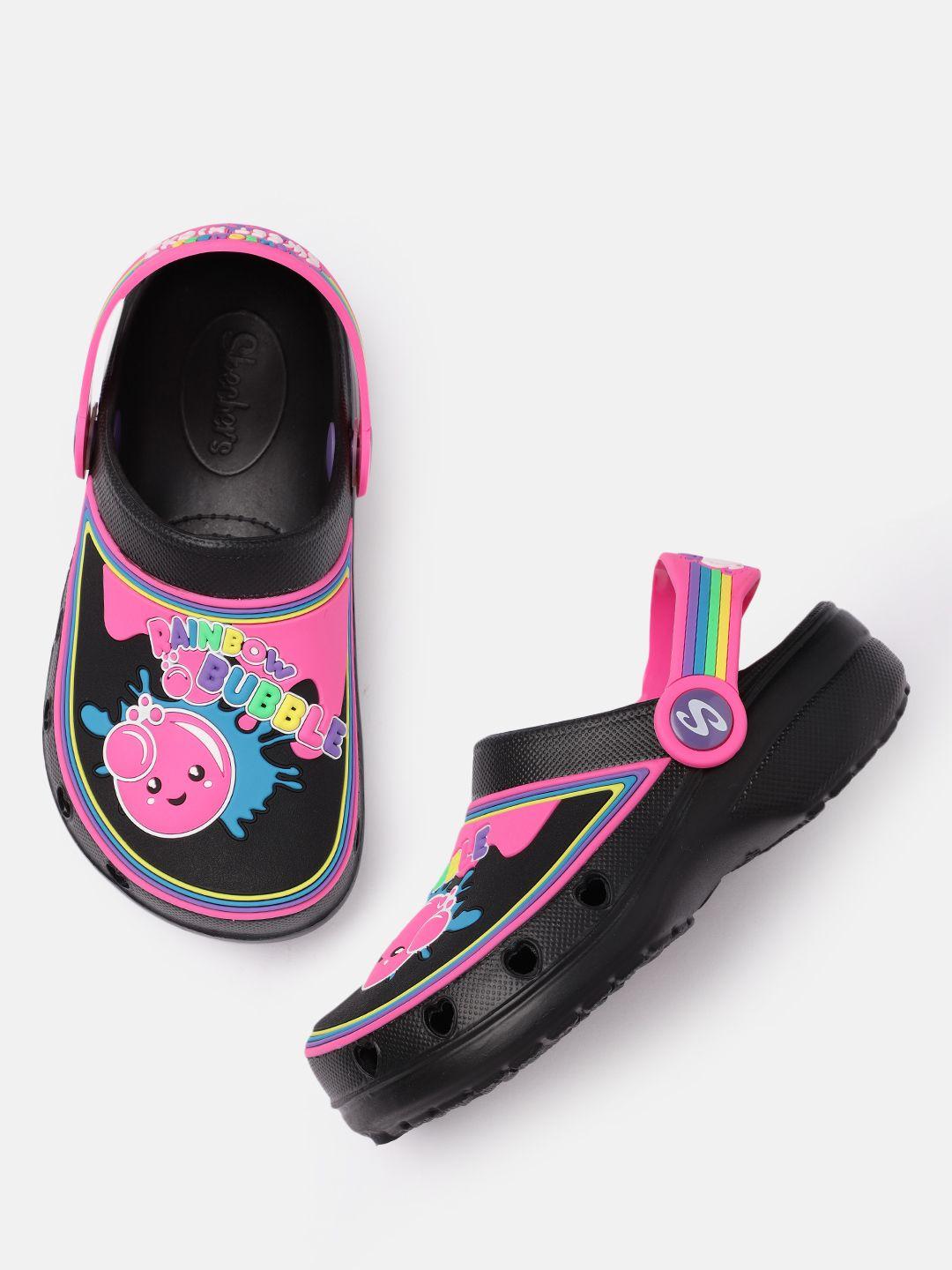 skechers girls black & pink scented characters print heart charmer sweet splash clogs