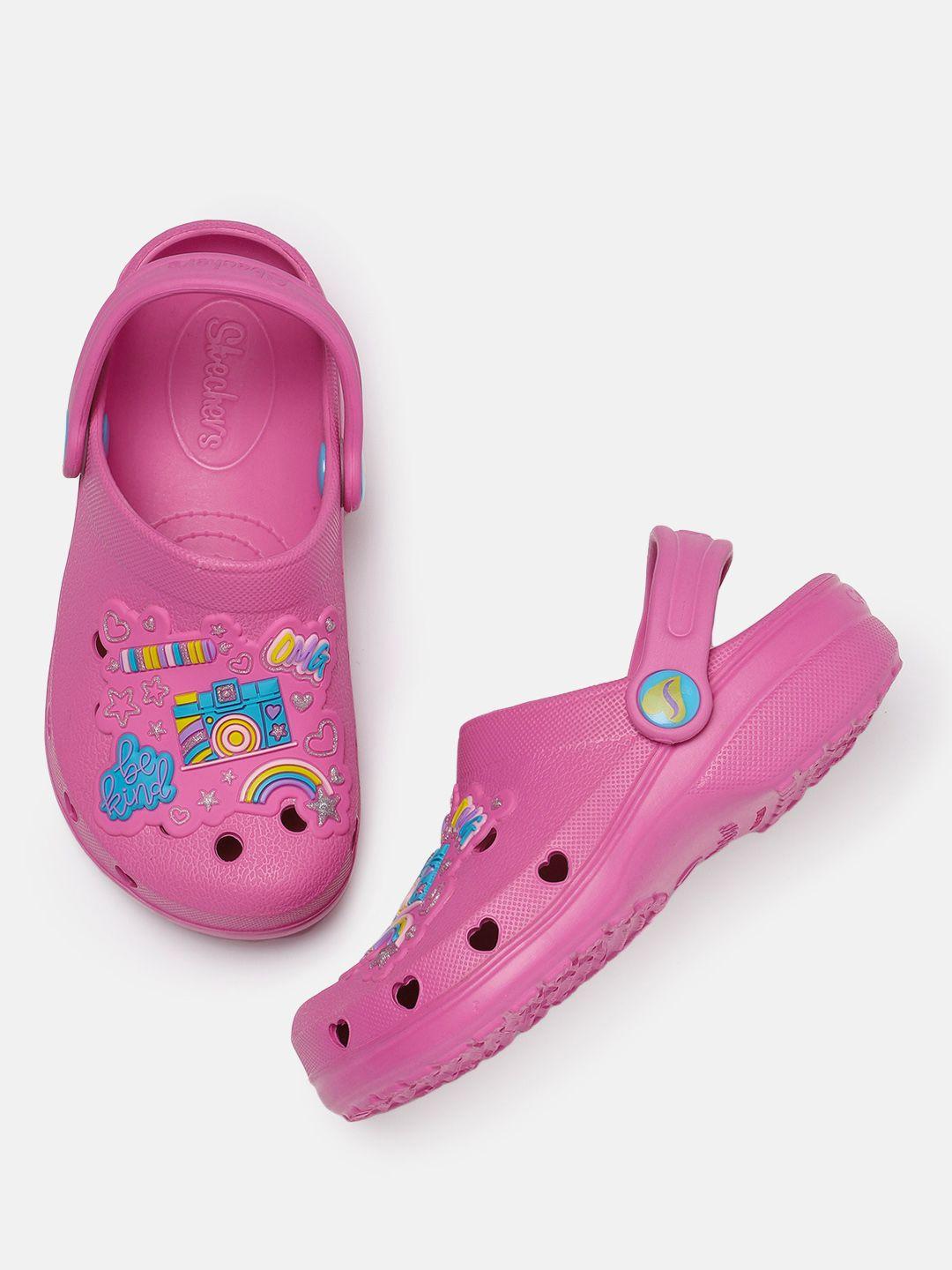 skechers girls pink cali gear heart charmer printed clogs