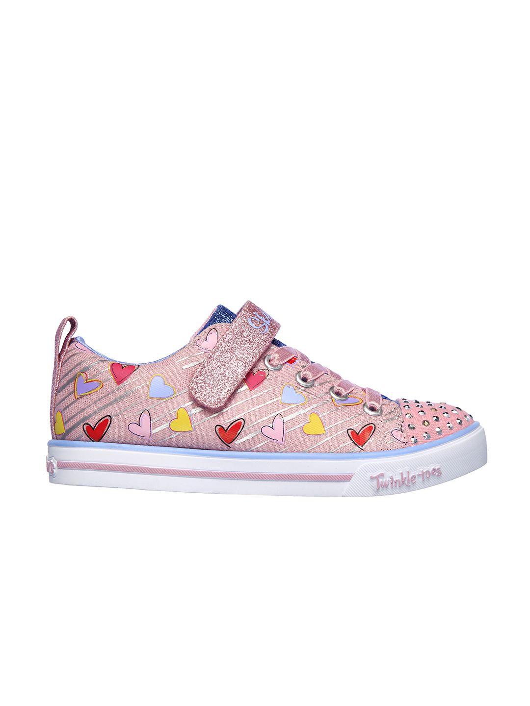 skechers girls printed sparkle lite-heart sketch sneakers with embellished detail