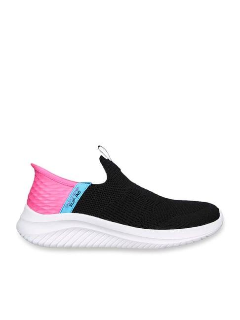 skechers girls ultra flex 3.0 - fresh time black pink casual sneakers