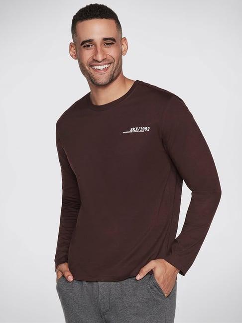 skechers maroon comfort fit printed crew t-shirt