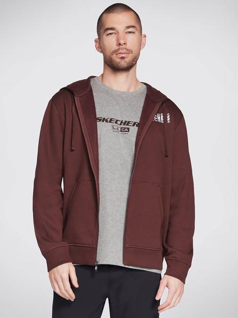 skechers maroon comfort fit printed hooded sweatshirt