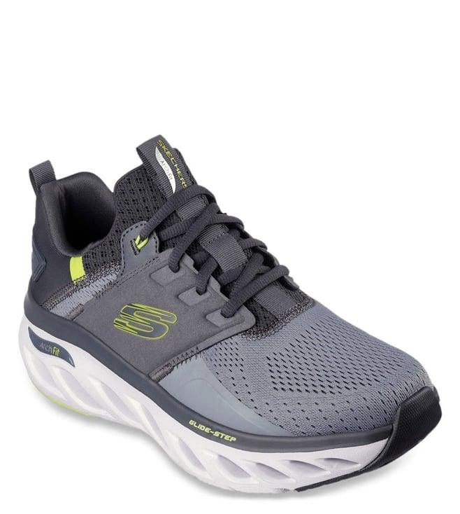 skechers men's arch fit glide-step charcoal lime casual sneakers