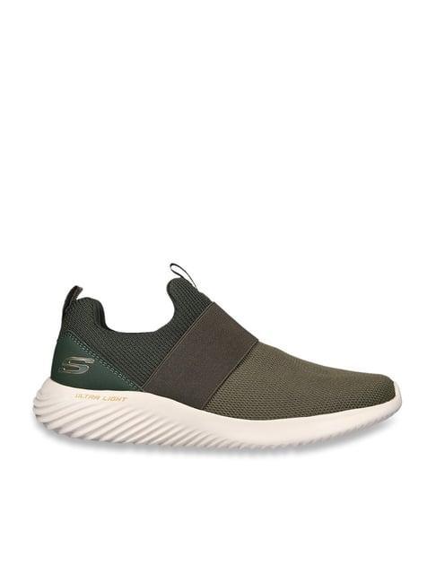 skechers men's bounder - inshore olive casual slip on shoe