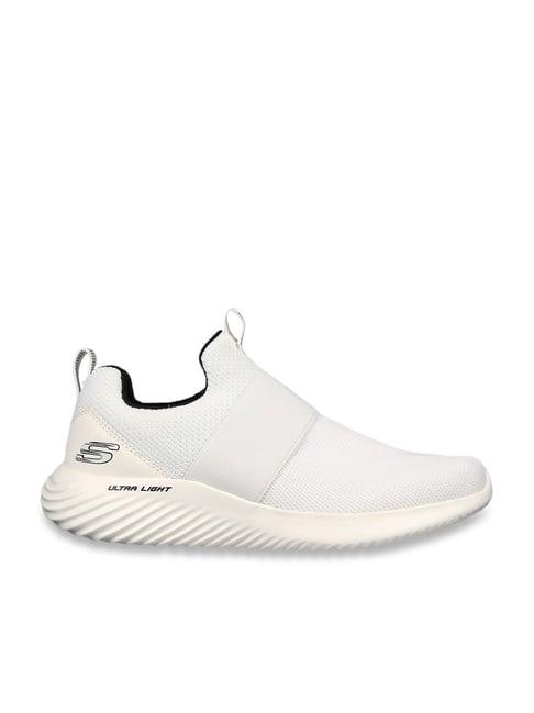 skechers men's bounder - inshore white black casual slip on shoe