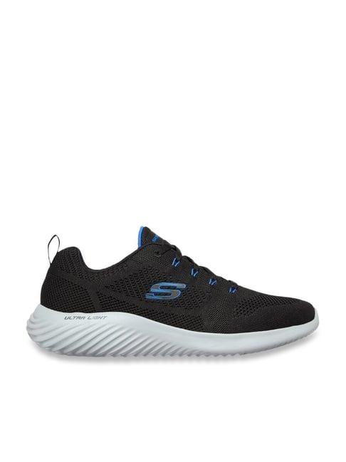 skechers men's bounder-rinstet black blue casual lace up shoe