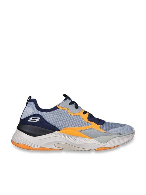 skechers men's mira navy orange casual lace up shoe