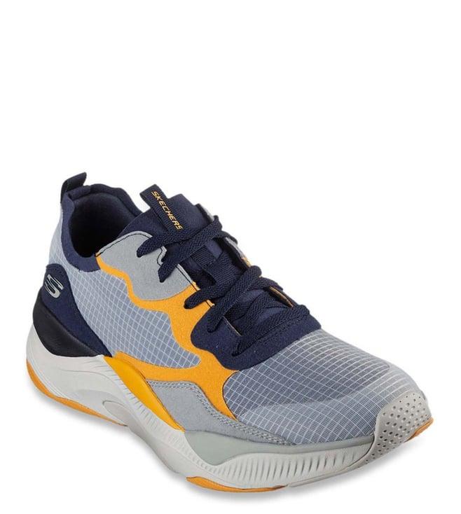 skechers men's mira navy orange sneaker