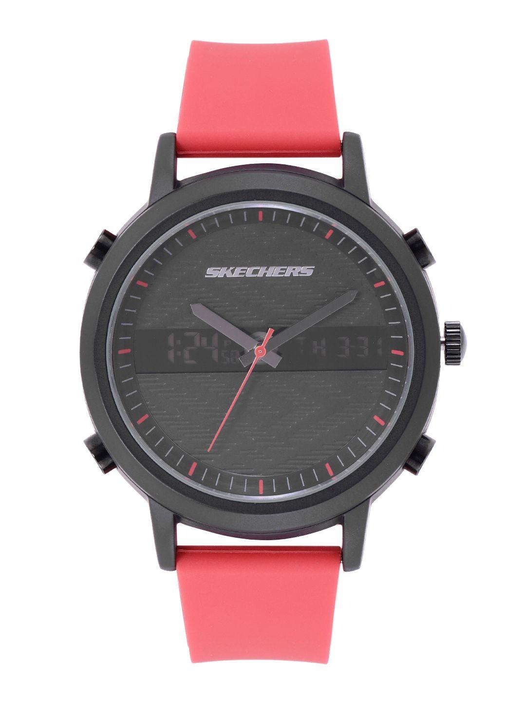 skechers men black dial & red straps the lawndale analogue and digital watch sr5073