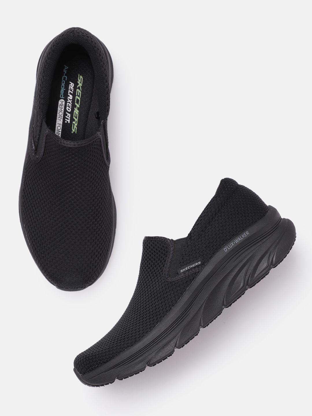 skechers men black dlux walker slip-on sneakers