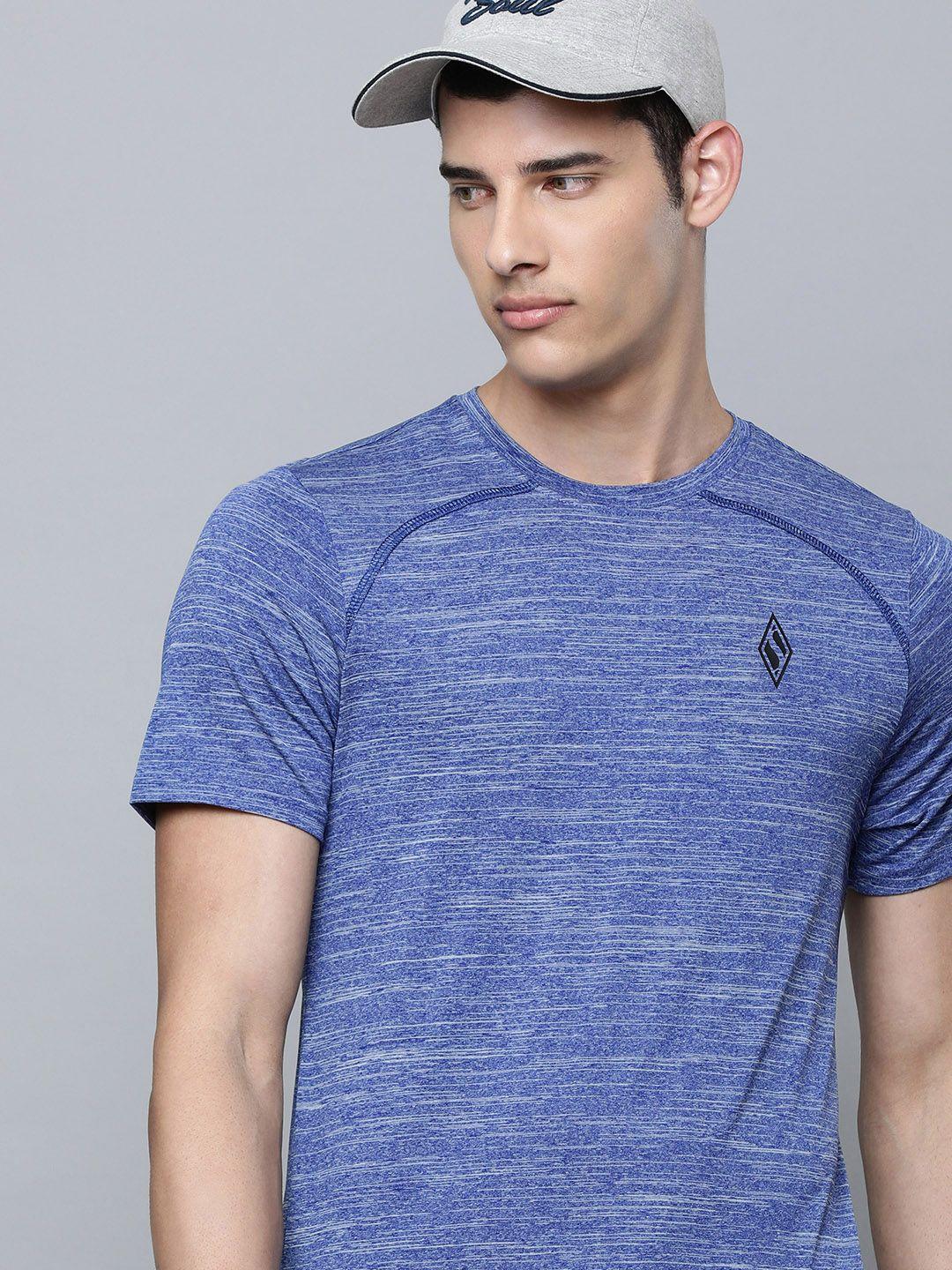 skechers men blue self design round-neck casual t-shirt