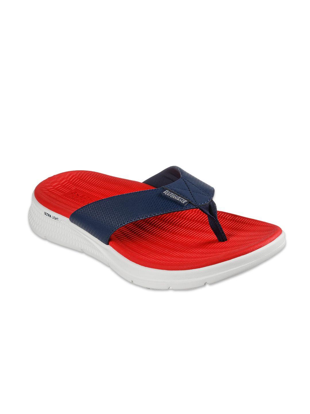 skechers men navy blue & red thong flip-flops