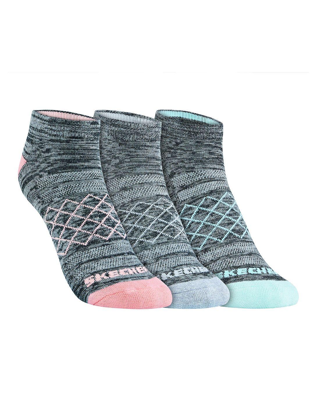 skechers men pack of 3 patterned cotton ankle-length half cushion low cut socks