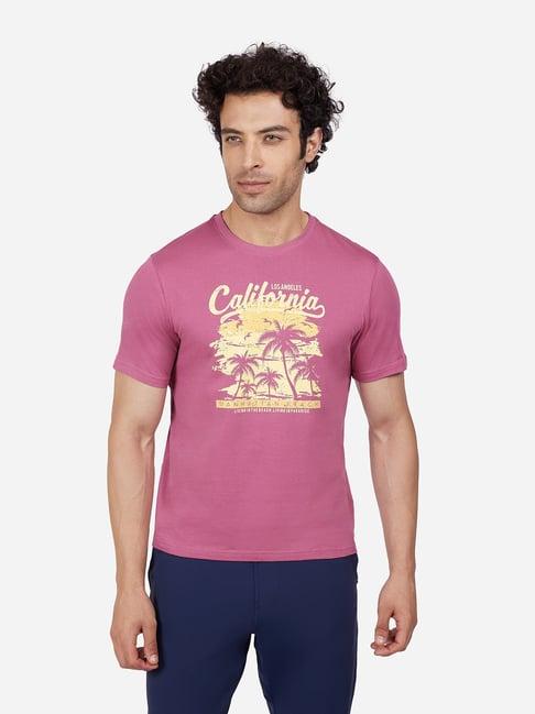 skechers pink regular fit printed crew t-shirt