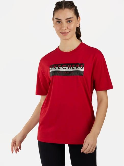 skechers red printed sports t-shirt