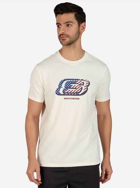 skechers white regular fit printed crew t-shirt