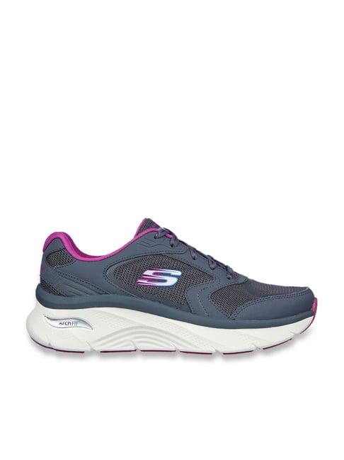 skechers women's arch fit d'lux charcoal purple casual lace up shoe