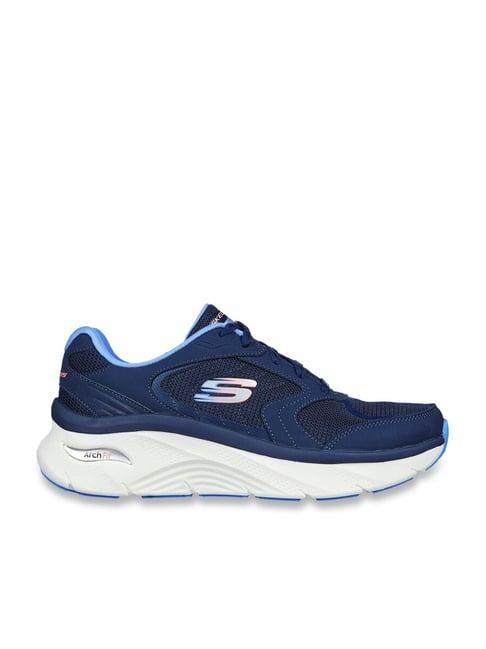 skechers women's arch fit d'lux navy blue casual lace up shoe