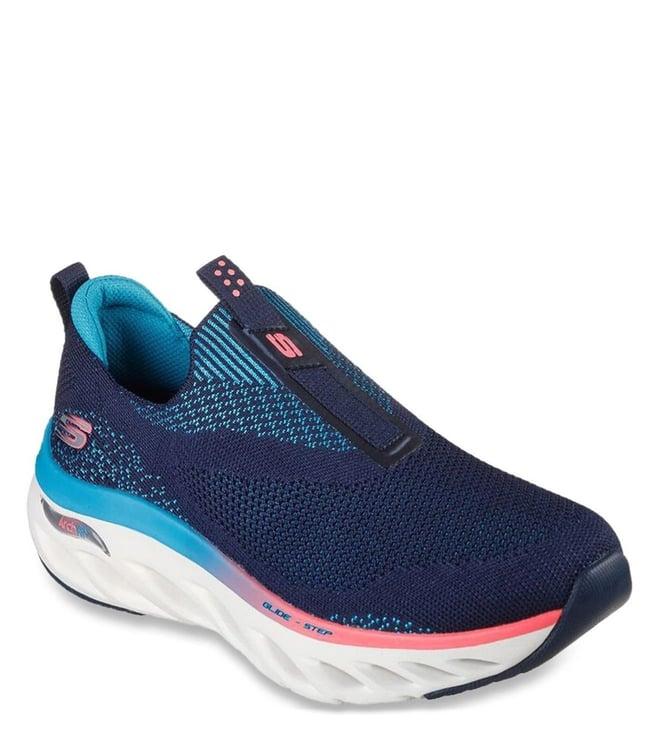 skechers women's arch fit glide-step navy multi casual slip on shoe