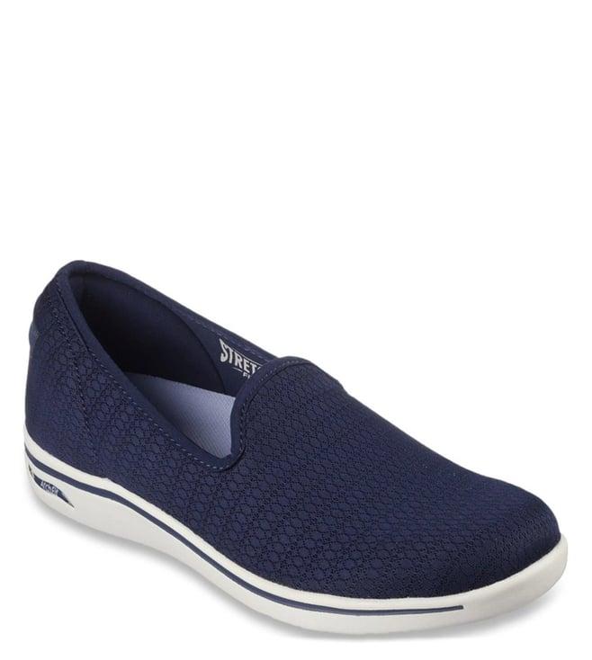 skechers women's arch fit uplift navy casual slip on shoe